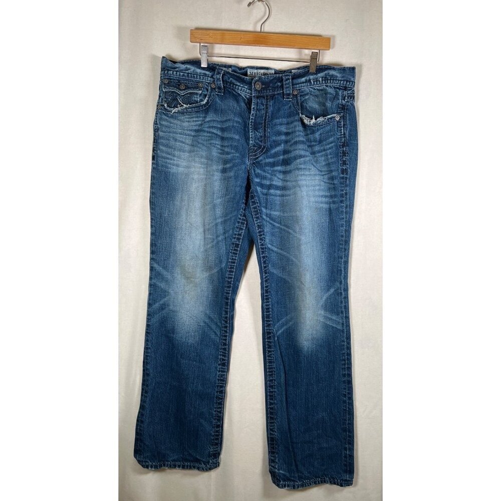 MEK DNM Mens Size 38W x 34L Denim Jean Bray Bootcut Embroidery Grunge Distressed